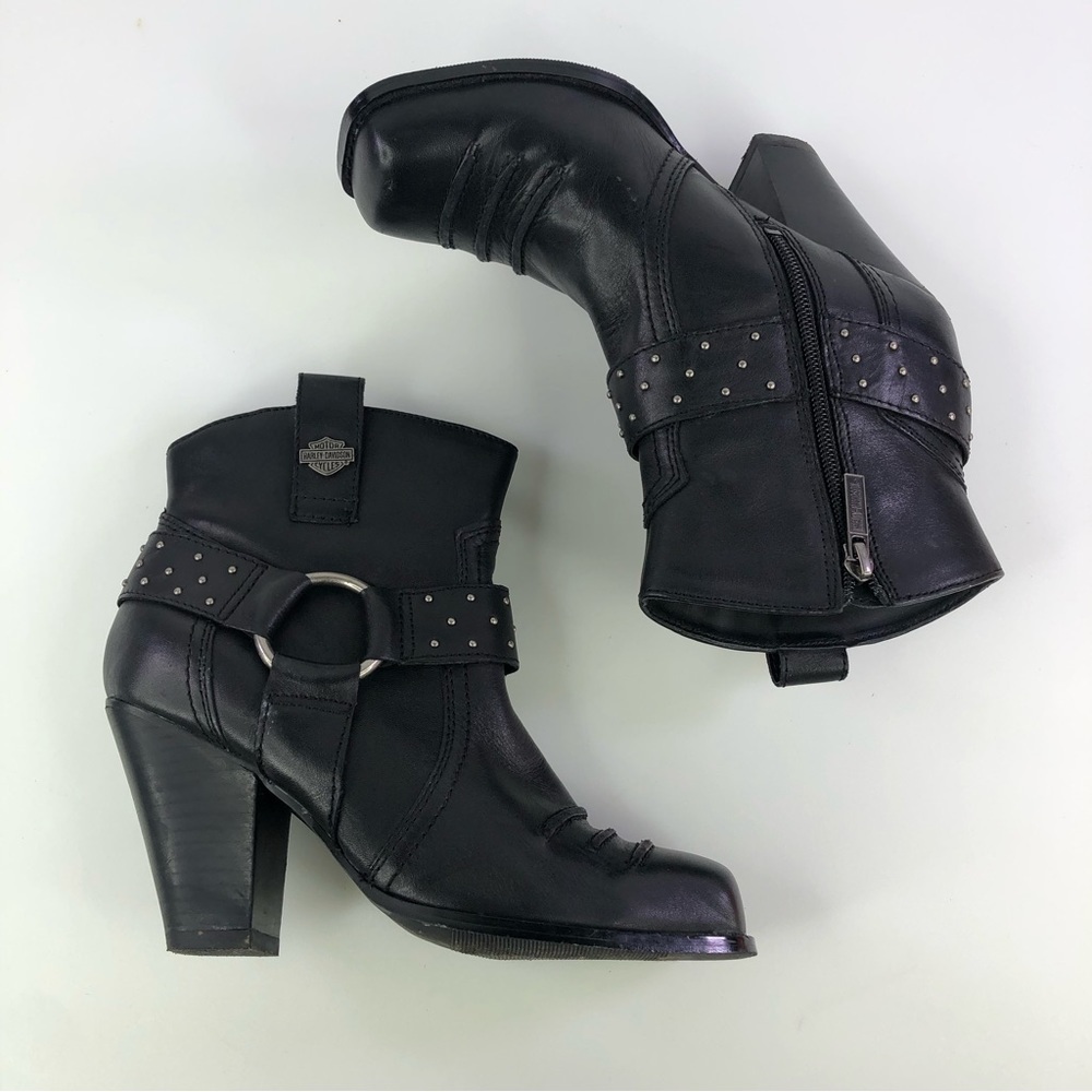 Harley Davidson Womens Black Leather Ankle Boots Size 7 D85024 - Picture 2 of 7